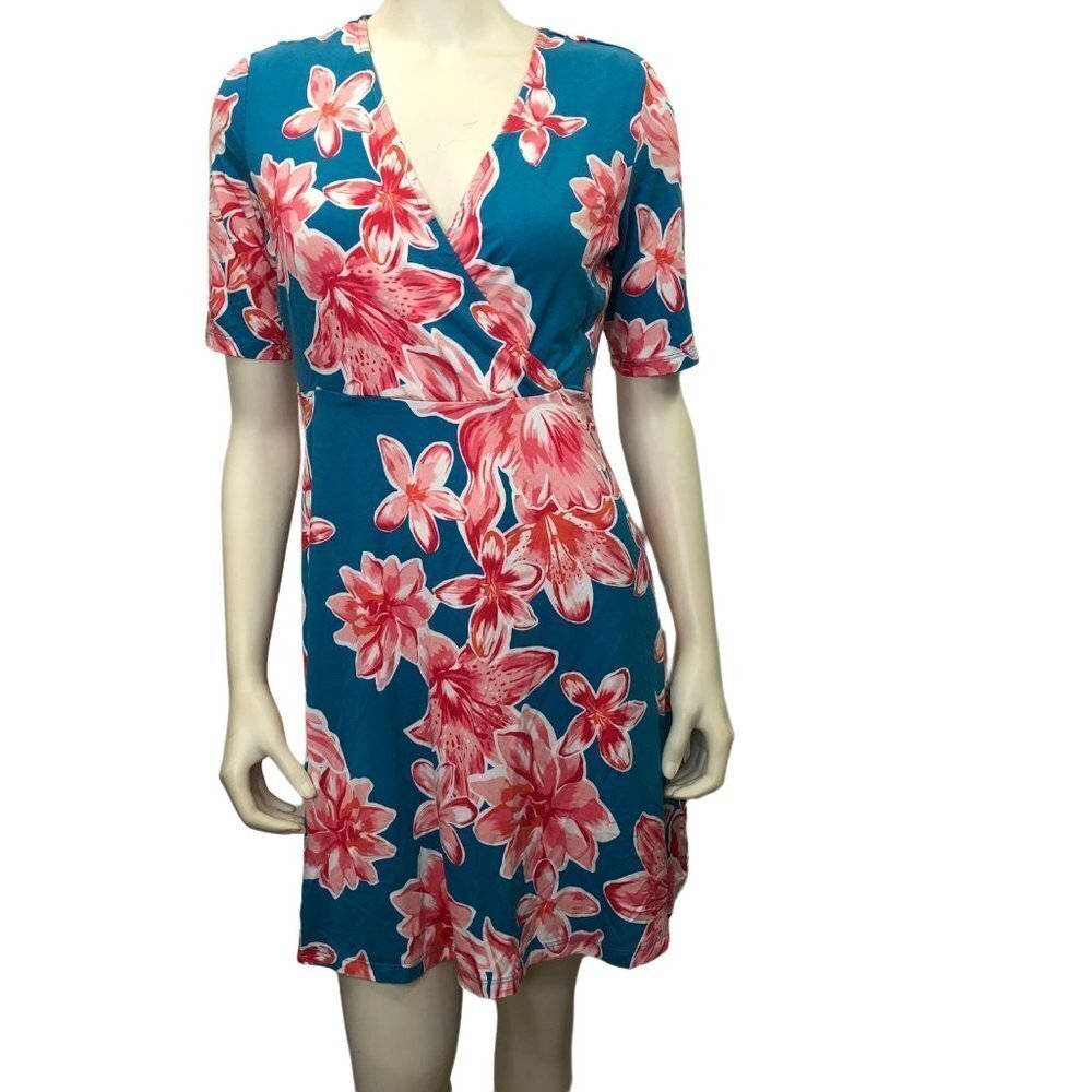 HEYTON‎ V -NECK  FLORAL SHORT SLEEVE DRESS SIZE SM